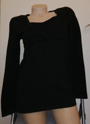 Чорний трикотажний лонгслів реглан туніка