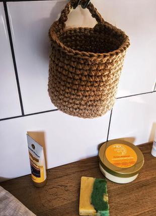 Підвісна кошик. кругла плетена корзинка. джутова кошик ручної роботи.