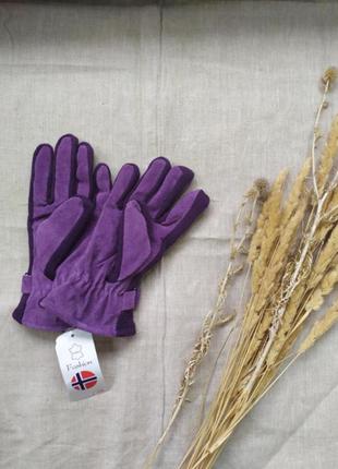 Утеплені рукавички натуральний замш фіолетові франція2 фото