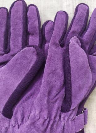 Утеплені рукавички натуральний замш фіолетові франція5 фото