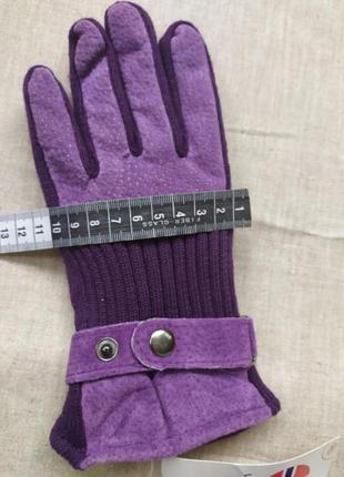 Утеплені рукавички натуральний замш фіолетові франція7 фото
