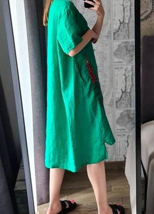 Вінтажна зелена лляна сукня2 фото