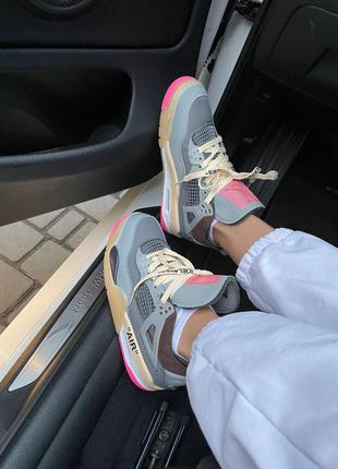 Nike air jordan 4 retro x off white grey / pink жіночі кросівки найк аїр джордан