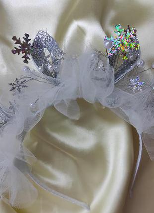 Обруч метелица, ободок віхола , снежинка, корона зима, снігова королева2 фото