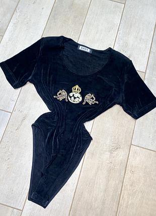 Чёрный винтажный боди,футболка с подплечниками,тигр(31)