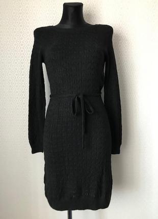 Красивое, комфортное, вязаное косами черное платье от h&m, размер s1 фото