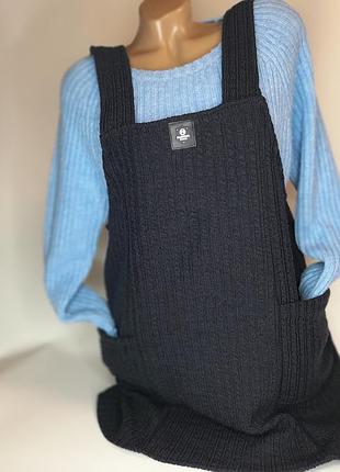 Синий оверсайз сарафан, зимний сарафан с карманами батал