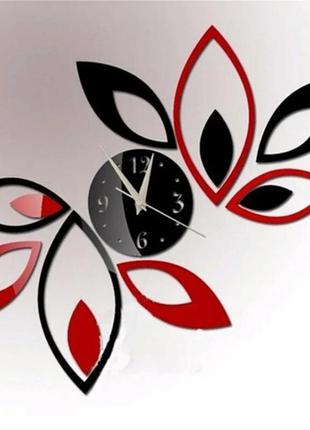 3-d годинники настінні пелюстки чорно-червоні1 фото