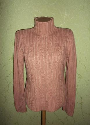 Теплый свитерок розовый с вышивкой бисером классика пуловер джемпер р. - m - l- angel2 фото