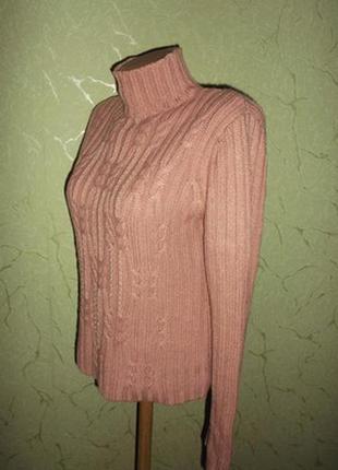 Теплый свитерок розовый с вышивкой бисером классика пуловер джемпер р. - m - l- angel3 фото
