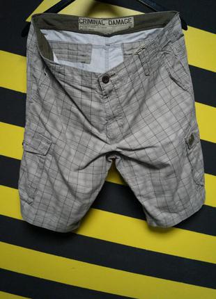 Котоновые шорты карго с карманами в клетку criminal damage1 фото
