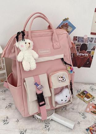 Рюкзак сумка повседневная школьная для девочки teddy beer(тедди) с брелком мишка розового цвета