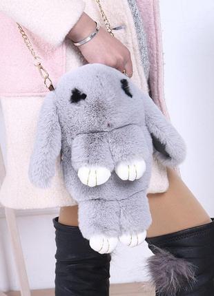 Маленький женский рюкзак сумочка кролик меховой рюкзачок детский для девочек зайчик2 фото