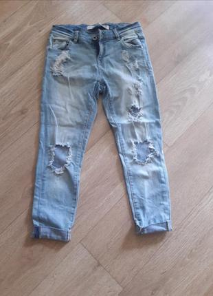 Модные джинсы стрейч момы рваные дыры голубые1 фото