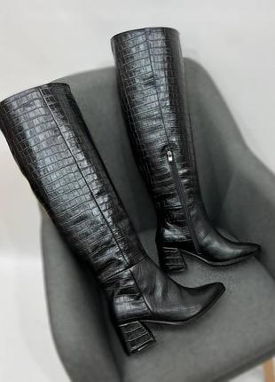 Завищені чоботи 🧙 vikka 55 см шкіра крокодил натуральна осінь зима