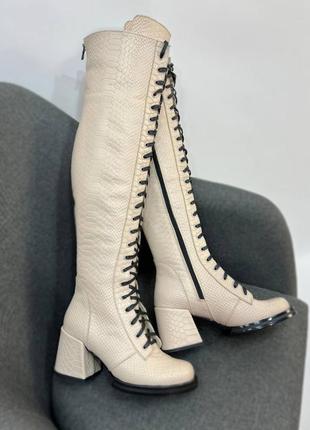 Ботфорти дизайнерські на шнурівці пітон шкіра натуральна осінь зима