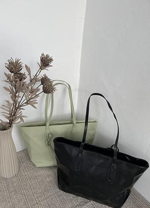Сумка шоппер большая на плечо тоут с короткой ручкой черная
