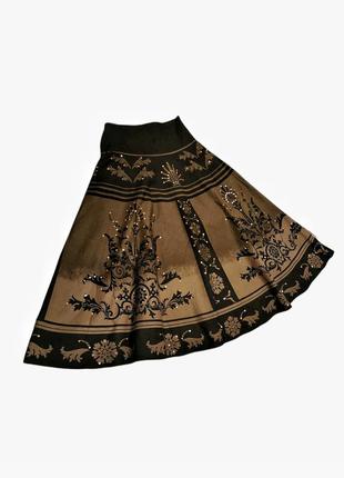 Юбка с пайетками в принт узор миди коттон хлопок расклешенная в бохо стиле kombiworld