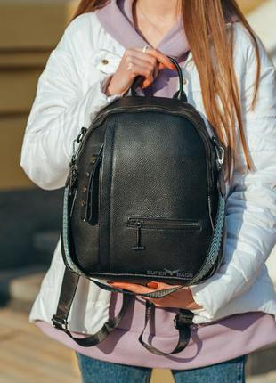 Жіночий шкіряний рюкзак-сумка чорного кольору tiding bag тв-130021