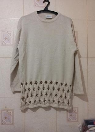 Mode оригинальный пуловер кофта бежевого цвета смешаная шерсть