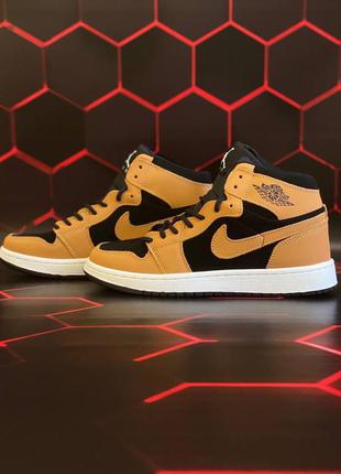 Кроссовки мужские nike air jordan 1 retro high pollen, коричневые/черные (найк аир джордан)5 фото