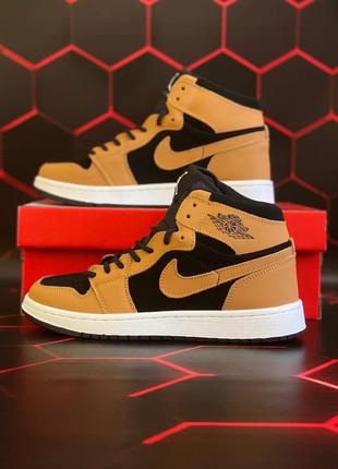 Кроссовки мужские nike air jordan 1 retro high pollen, коричневые/черные (найк аир джордан)2 фото