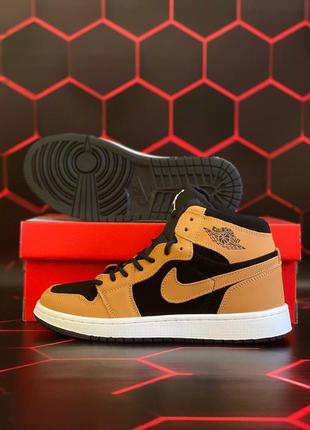 Кроссовки мужские nike air jordan 1 retro high pollen, коричневые/черные (найк аир джордан)3 фото