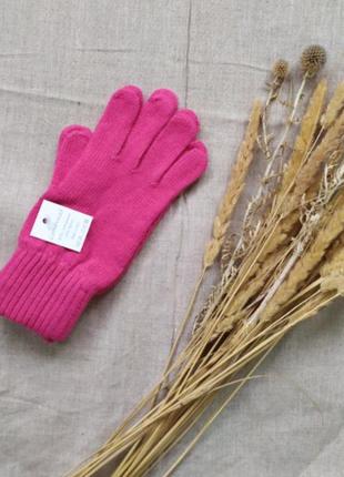 Женские теплые перчатки овечья шерсть италия вязаные розовые / малиновые