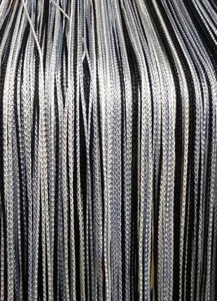 Серо-черные шторы-нити радуга со стеклярусом