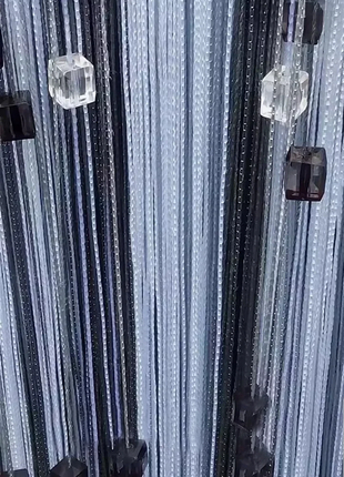 Серо-черные шторы-нити радуга со стеклярусом