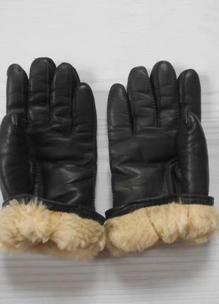Зимові шкіряні рукавички на цигейці