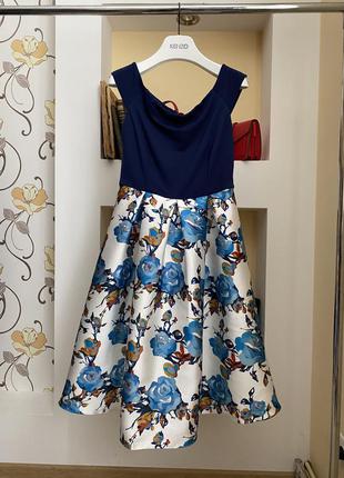 Вечерние праздничное нарядное миди выходное новогодние атласное тафта сатиновое  выпускное платье клёш юбка в цветы vero moda