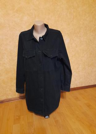 Черная джинсовая куртка, пижак удлиненный, жакет оверсайз, с потертостями