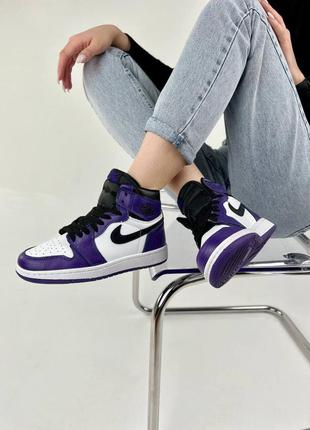 Жіночі високі шкіряні кросівки nike air jordan🆕фіолетово-білі джордани