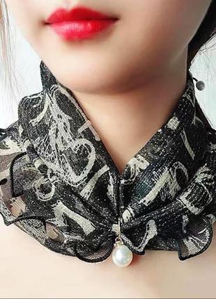 🌷✨ хит сезона! колье-платок черно-белый с надписями и с жемчужиной