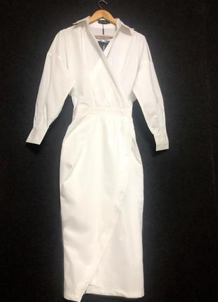 Белое платье- рубашка миди