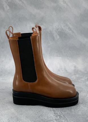 Ботинки женские bottega veneta, коричневые/черные (боттега венета, черевики жіночі зимові)
