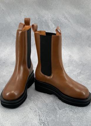 Ботинки женские bottega veneta, коричневые/черные (боттега венета, черевики жіночі зимові)4 фото