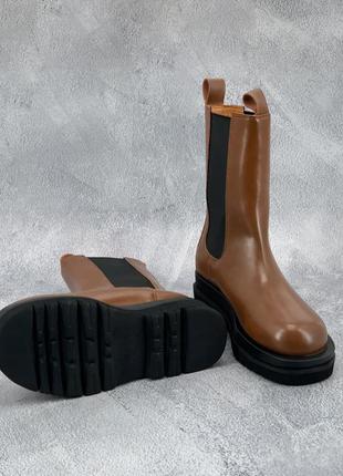Ботинки женские bottega veneta, коричневые/черные (боттега венета, черевики жіночі зимові)5 фото
