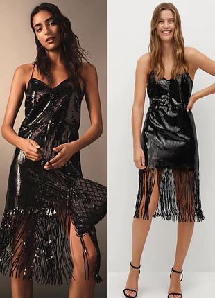 Шикарное платье в пайетки mango l.