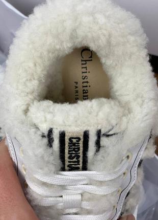Кеди кросівки жіночі зимові хутрі теплі білі преміум в стилі діор dior3 фото