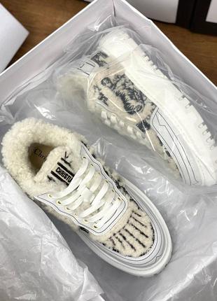 Кеди кросівки жіночі зимові хутрі теплі білі преміум в стилі діор dior4 фото