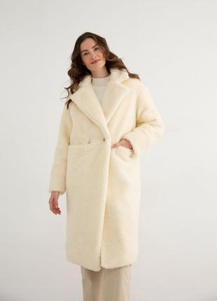 Зимняя эко шубка пальто молочное белое осень зима миди макси в стиле massimo dutti zara mango h&m asos
