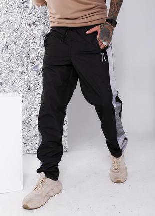 Мужские зимние утепленные спортивные штаны из плащевки на флисе (1635/4черн)1 фото