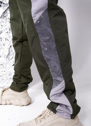 Мужские зимние утепленные спортивные штаны из плащевки на флисе (1635/4 хаки)6 фото