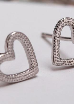 Серьги-гвоздики сердечки, сережки минимализм 8*9 мм, серебряное покрытие 925 пробы