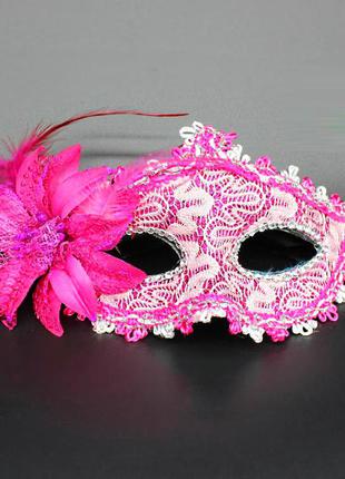 Тематическая яркая розовая малиновая нарядная праздничная маска с тканевым покрытием цветком коралл