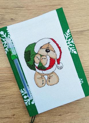 Блокнот с вишитим ведмедиком. двостороння обкладинка.