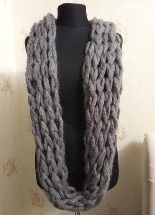 Натуральный теплый шарф-хомут, крупная вязка, шерсть, хенд мейд3 фото