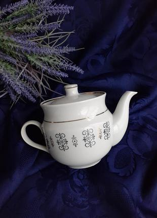 Чайник заварочный ссср тернопольский фарфоровый завод советский винтаж большой орнаментальная деколь позолота